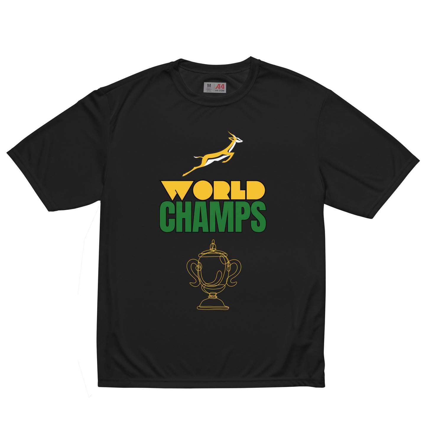 Unisex performance crew neck World Champs Trophy (Gold & Green) t-shirt