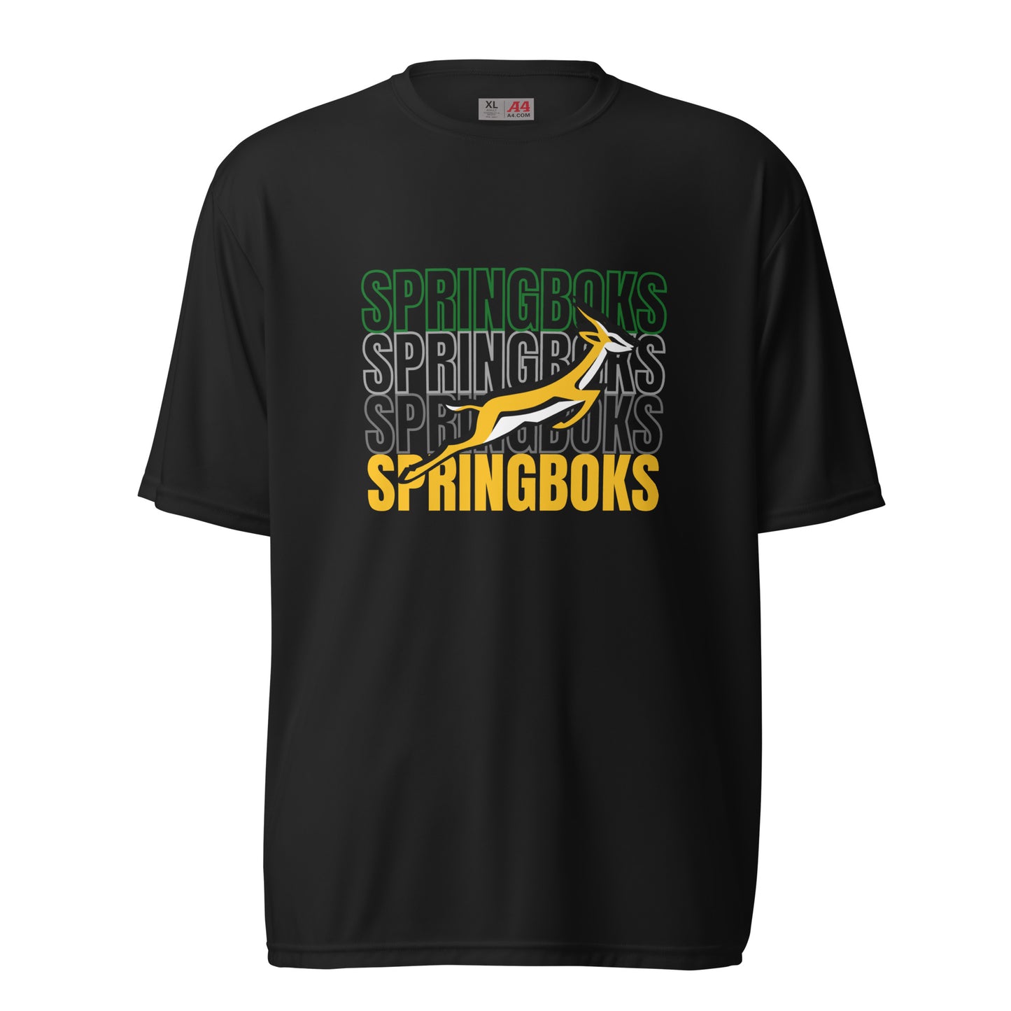 Unisex performance crew neck Springboks x4 Gold/Green Echo t-shirt