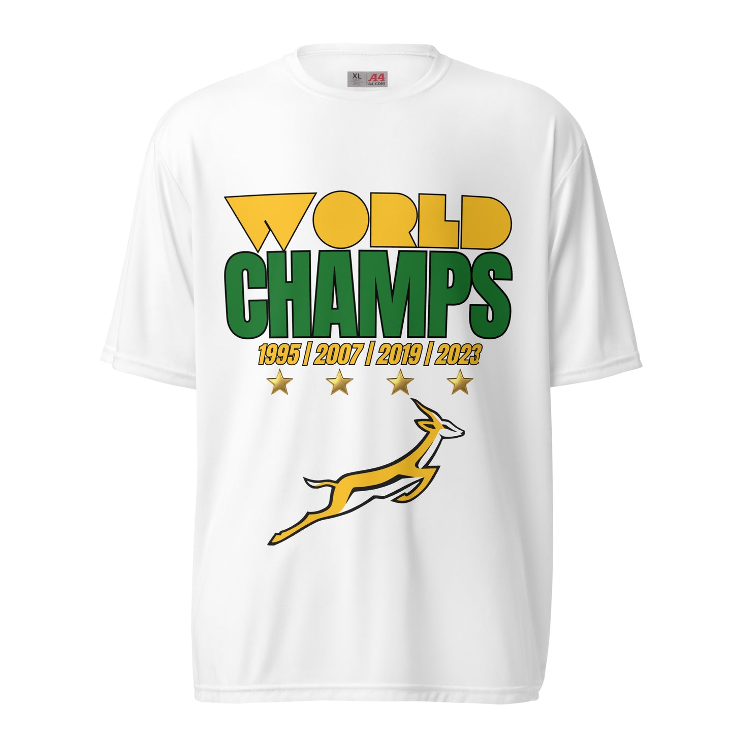 Unisex performance crew neck Springboks World Champs (Green/Gold) t-shirt
